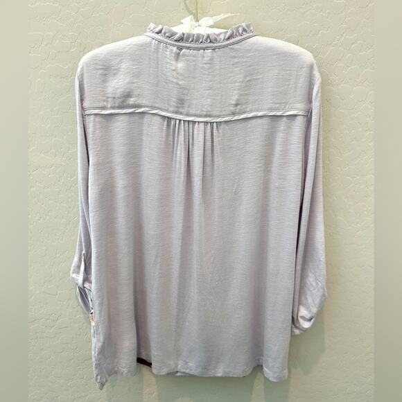 ANTHROPOLOGIE | Meadow Rue Floral Blouse Ruffle Trim Button Front | Medium - Picture 4 of 7